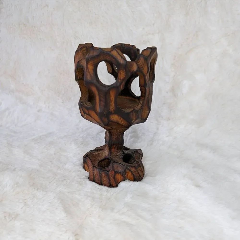 Hand Carved Wooden Votive Candle Holder
